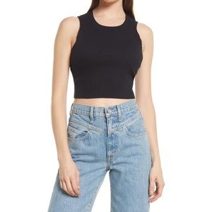 Topshop Wide Rib Cotton Blend Crop Tank Top Black